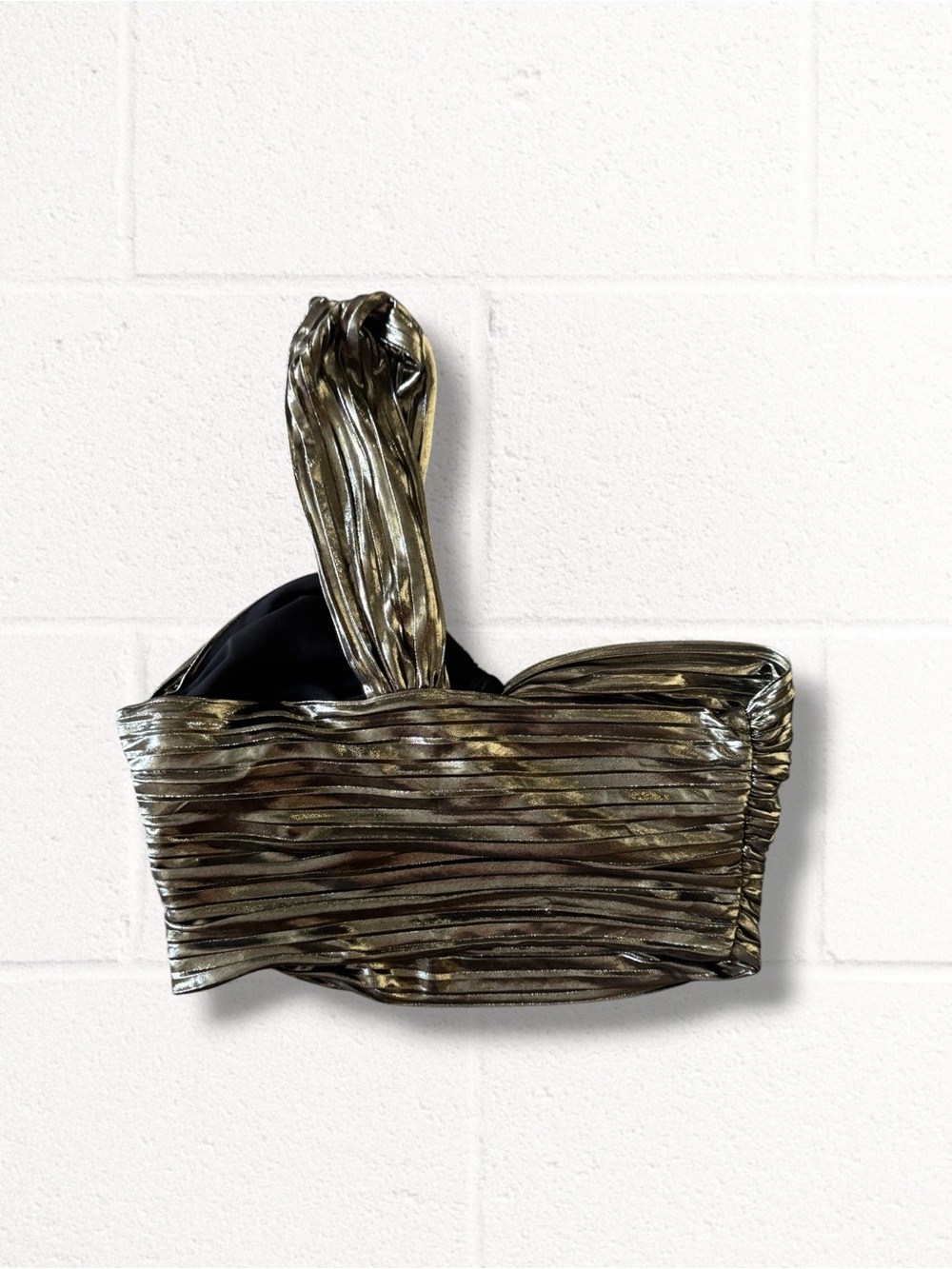 Zara Metallic One-Shoulder Twist Crop Top - Gold, Size Medium - Picture 7 of 9